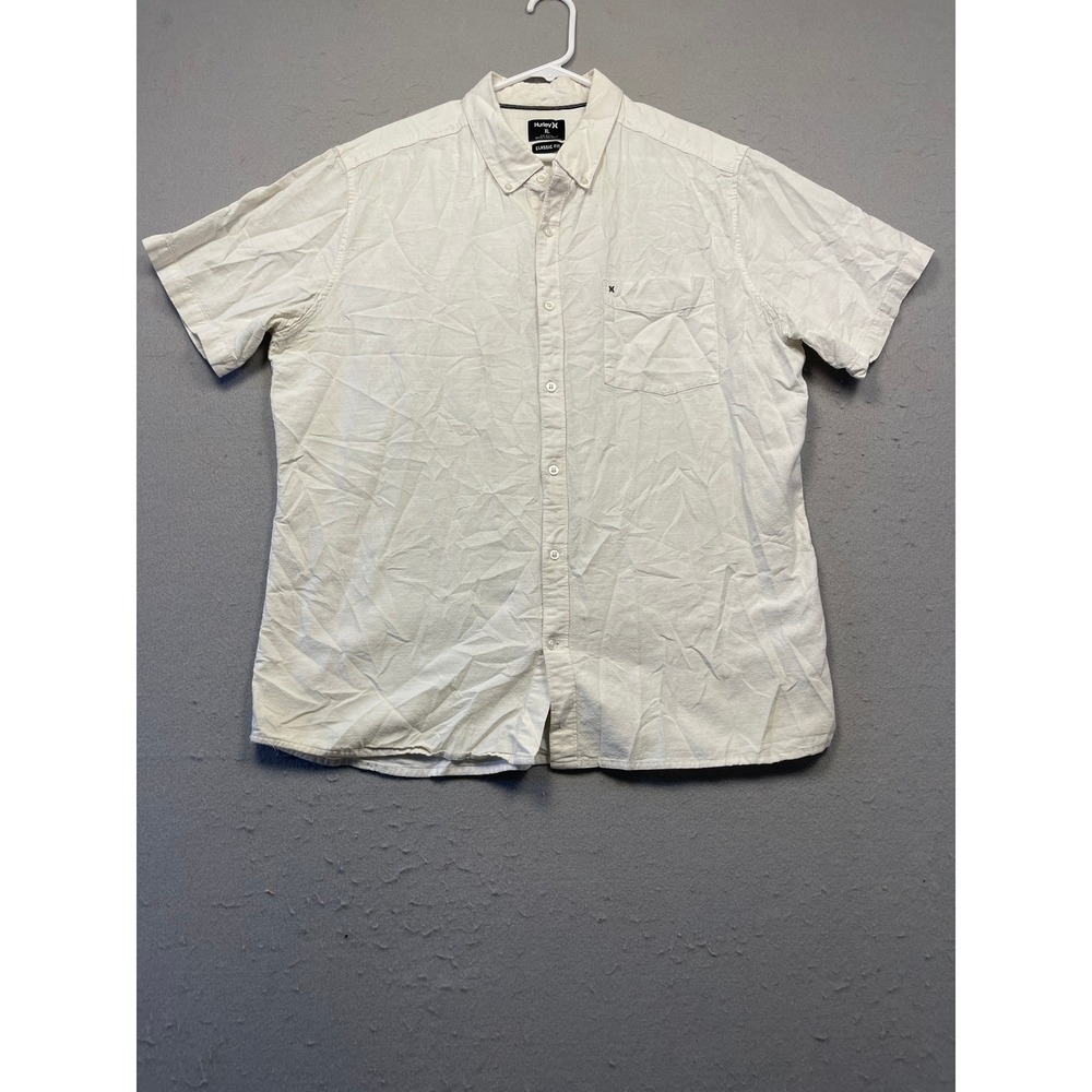 Hurley Shirt Short Sleeve Linen Blend Cream XL Mens